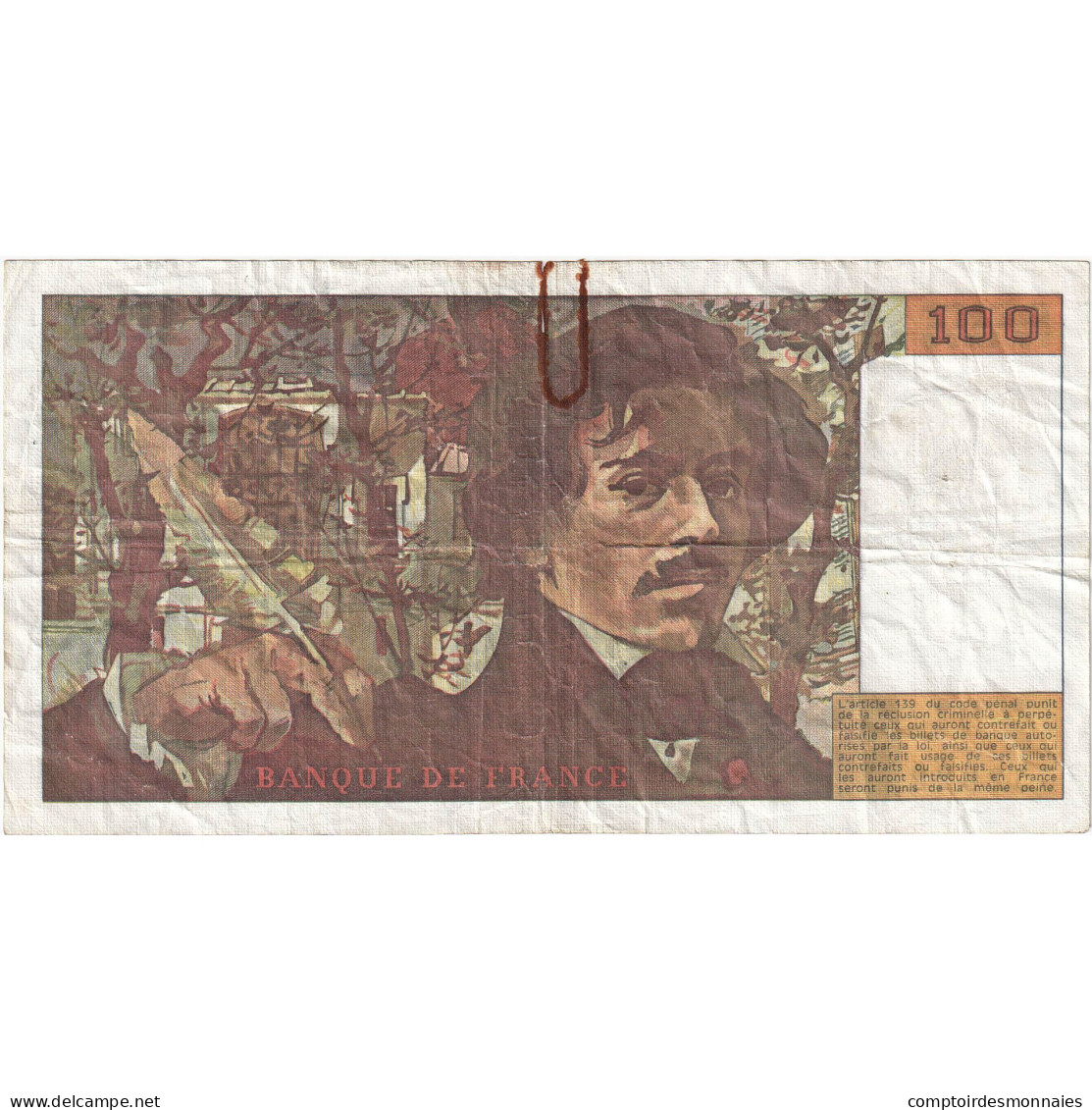 France, 100 Francs, Delacroix, 1990, R.167, B+, Fayette:69bis.2b, KM:154e - 100 F 1978-1995 ''Delacroix''