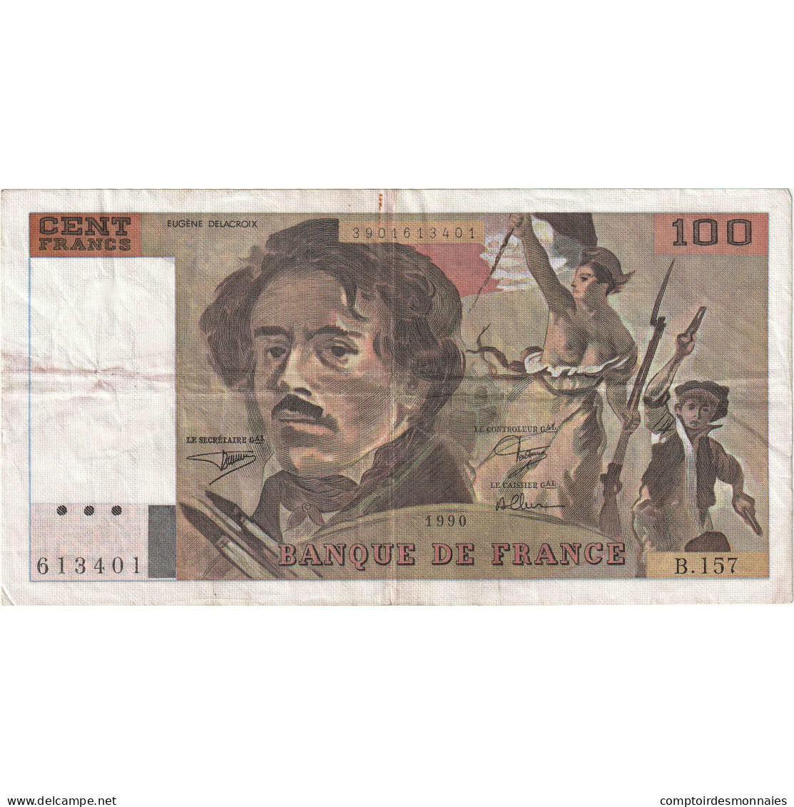 France, 100 Francs, Delacroix, 1990, B.157, TB+, Fayette:69bis.2b, KM:154e - 100 F 1978-1995 ''Delacroix''
