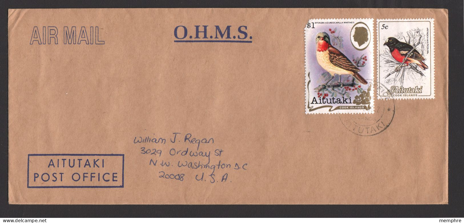 1980 OHMS Letter To USA  Sc 324, 246A  Birds - Aitutaki
