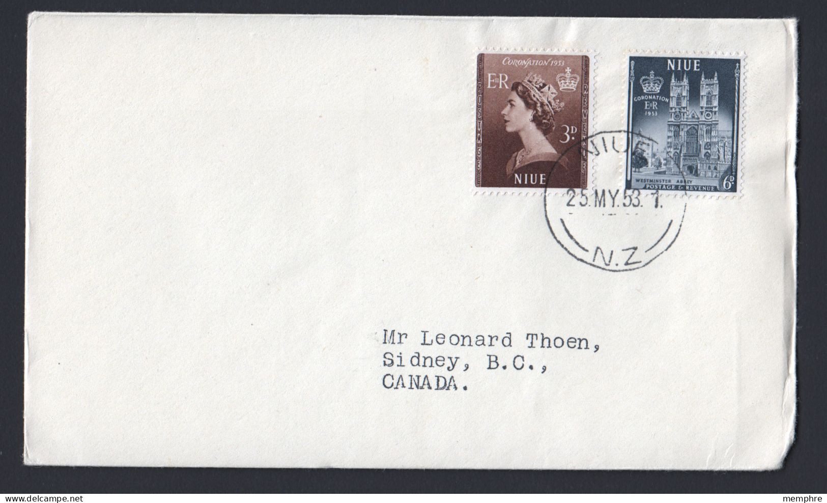 1953  Queen Elizabeth II Coronation Set Of 2 On FDC To Canada - Niue