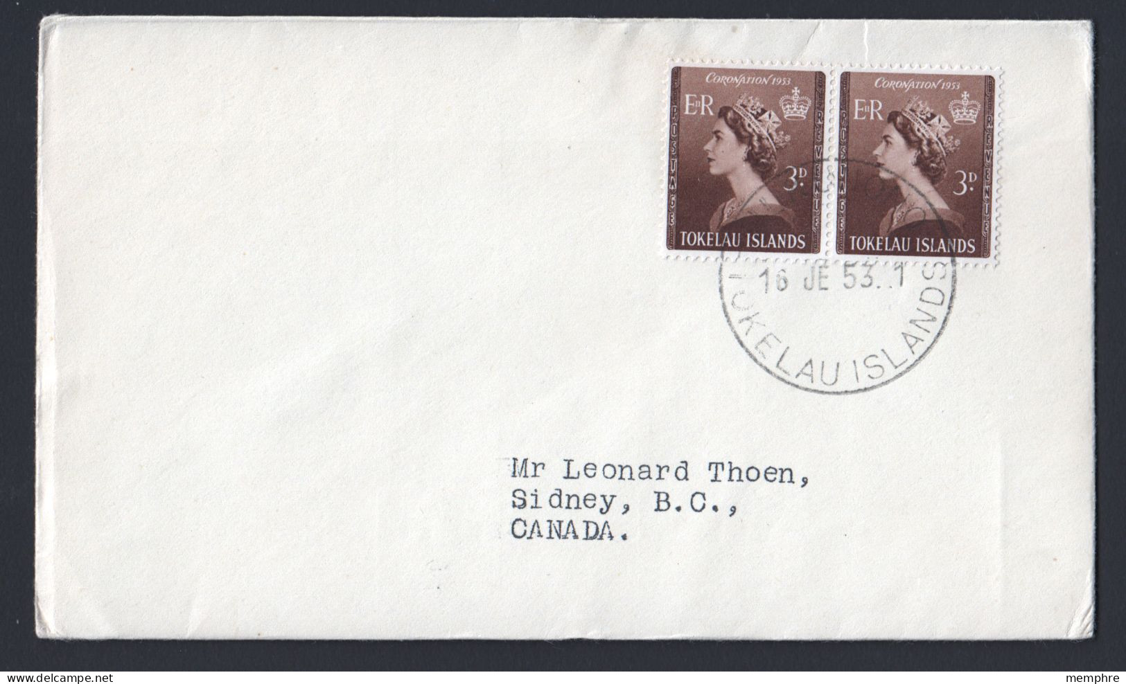 1953  Elizabeth II Coronation Set Of 2 On FDC To Canada - Tokelau