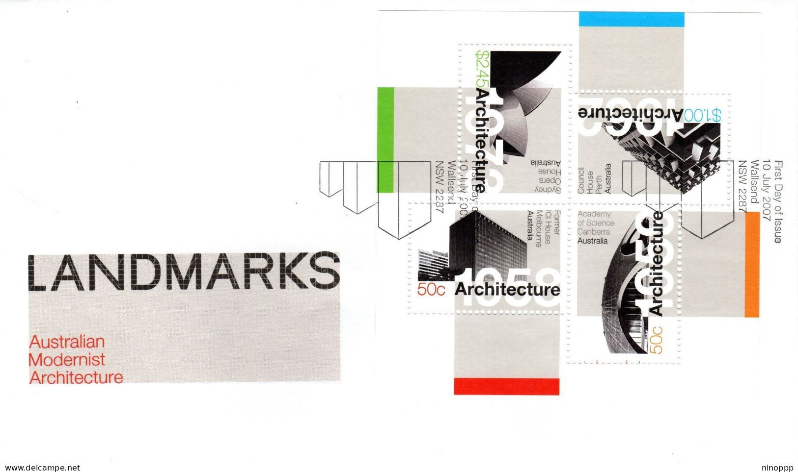Australia 2007  Landmarks Modern Architecture,Mini Sheet,Wallsend Postmark,FDI - Marcophilie