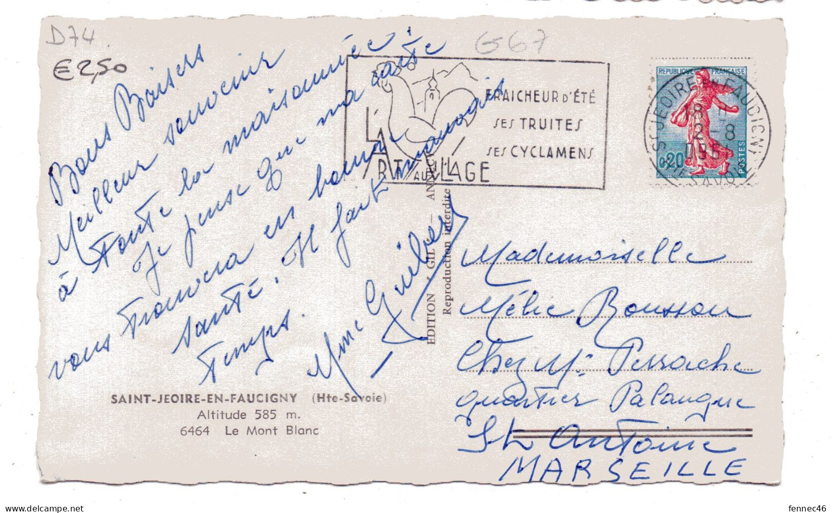 74 - SAINT JEOIRE En FAUCIGNY - Le Mont Blanc - 1961  (G67) - Saint-Jeoire