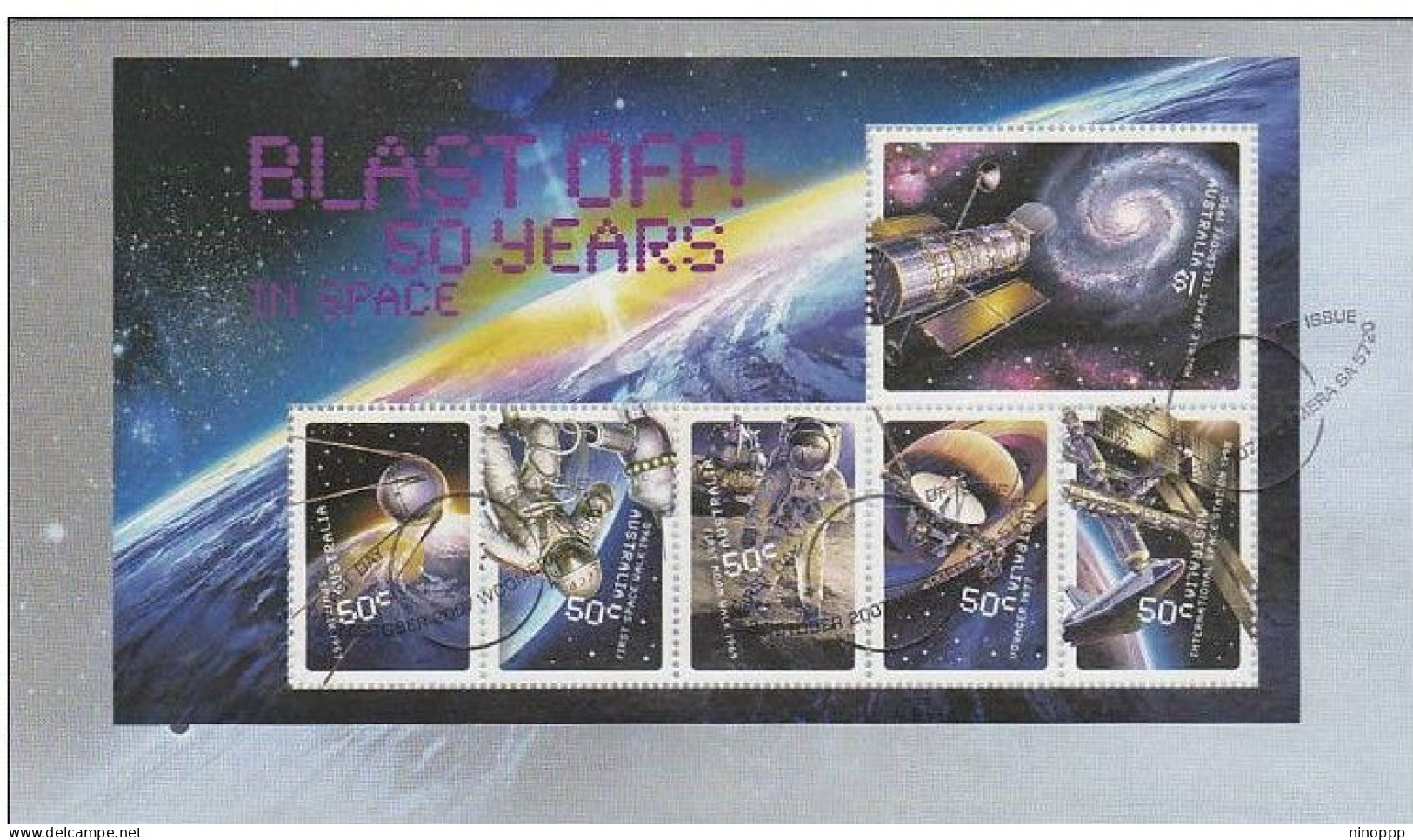 Australia 2007 Blast Off 50 Years In Space Souvenir Sheet FDC - Bolli E Annullamenti