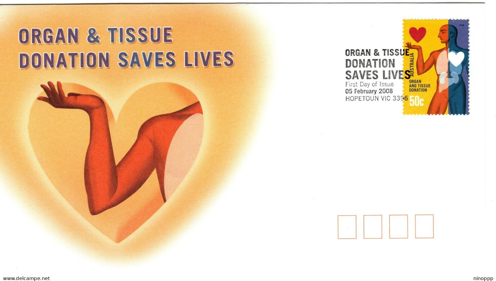 Australia 2008 Organ & Tissue Donation Save Lives,Hopetoun Postmark,FDI - Marcofilie