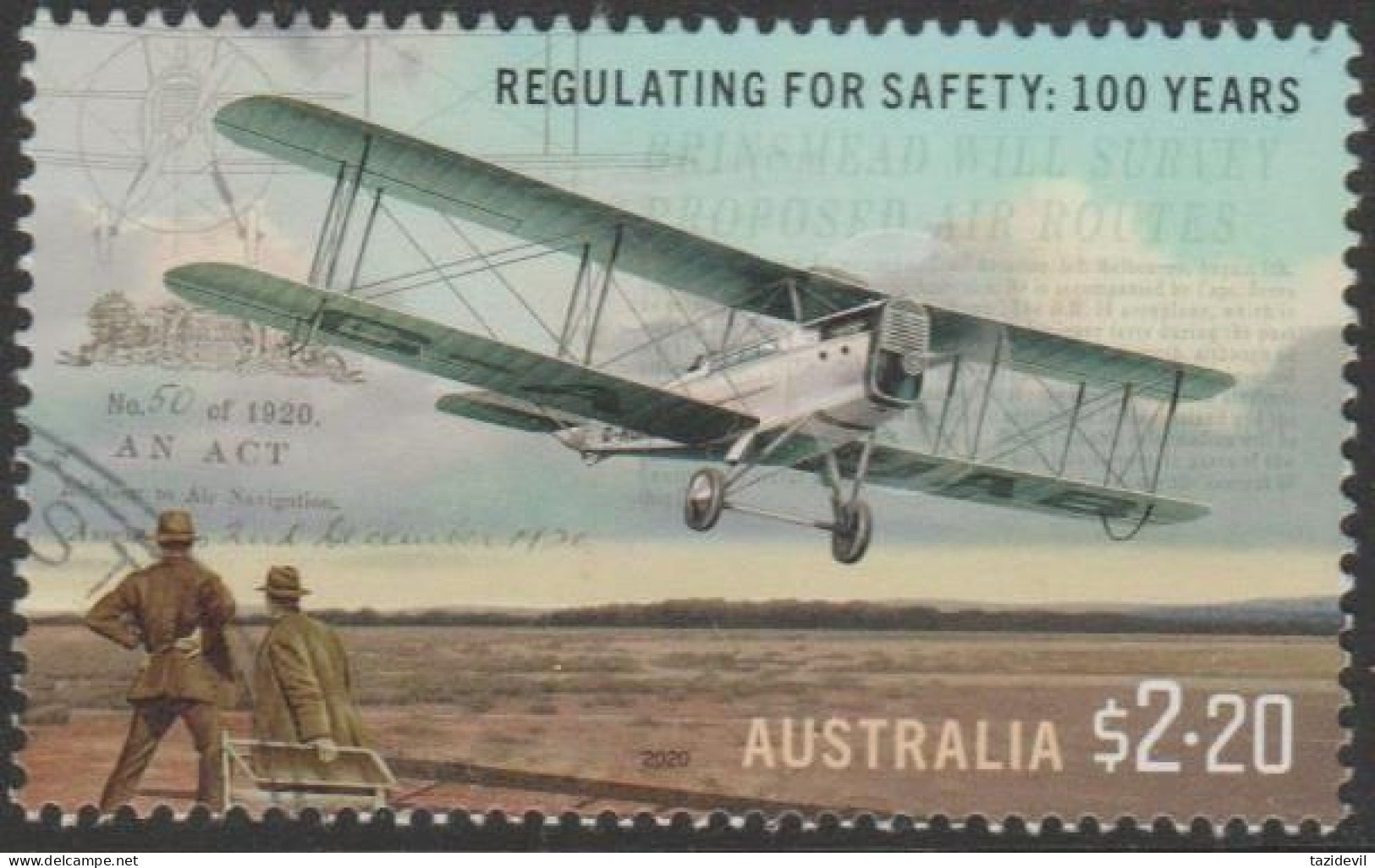 AUSTRALIA - USED 2020 $2.20 Civil Aviation - Regulating For Saftey One Hundred Years - Aircraft - Gebruikt