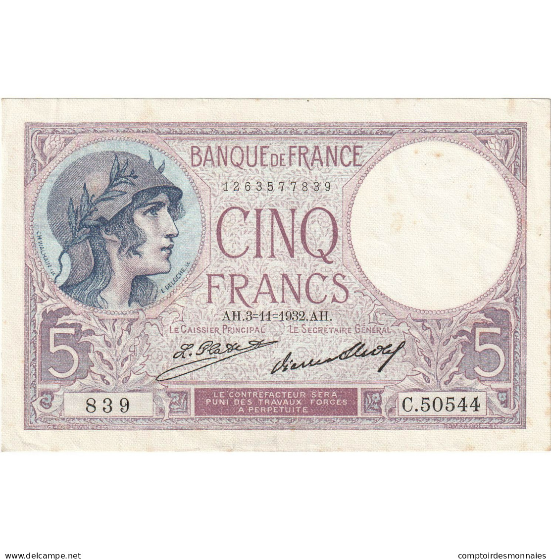 France, 5 Francs, Violet, 1932-11-03, C.50544, SUP+ - 5 F 1917-1940 ''Violet''