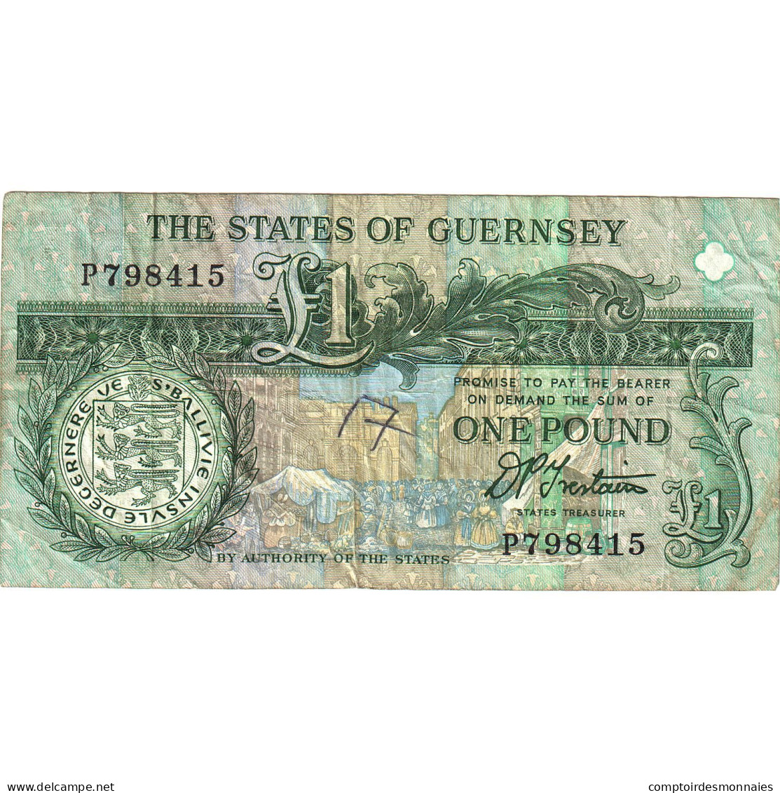 Billet, Guernesey, 1 Pound, UNDATED 1991, KM:52b, TTB - Guernesey