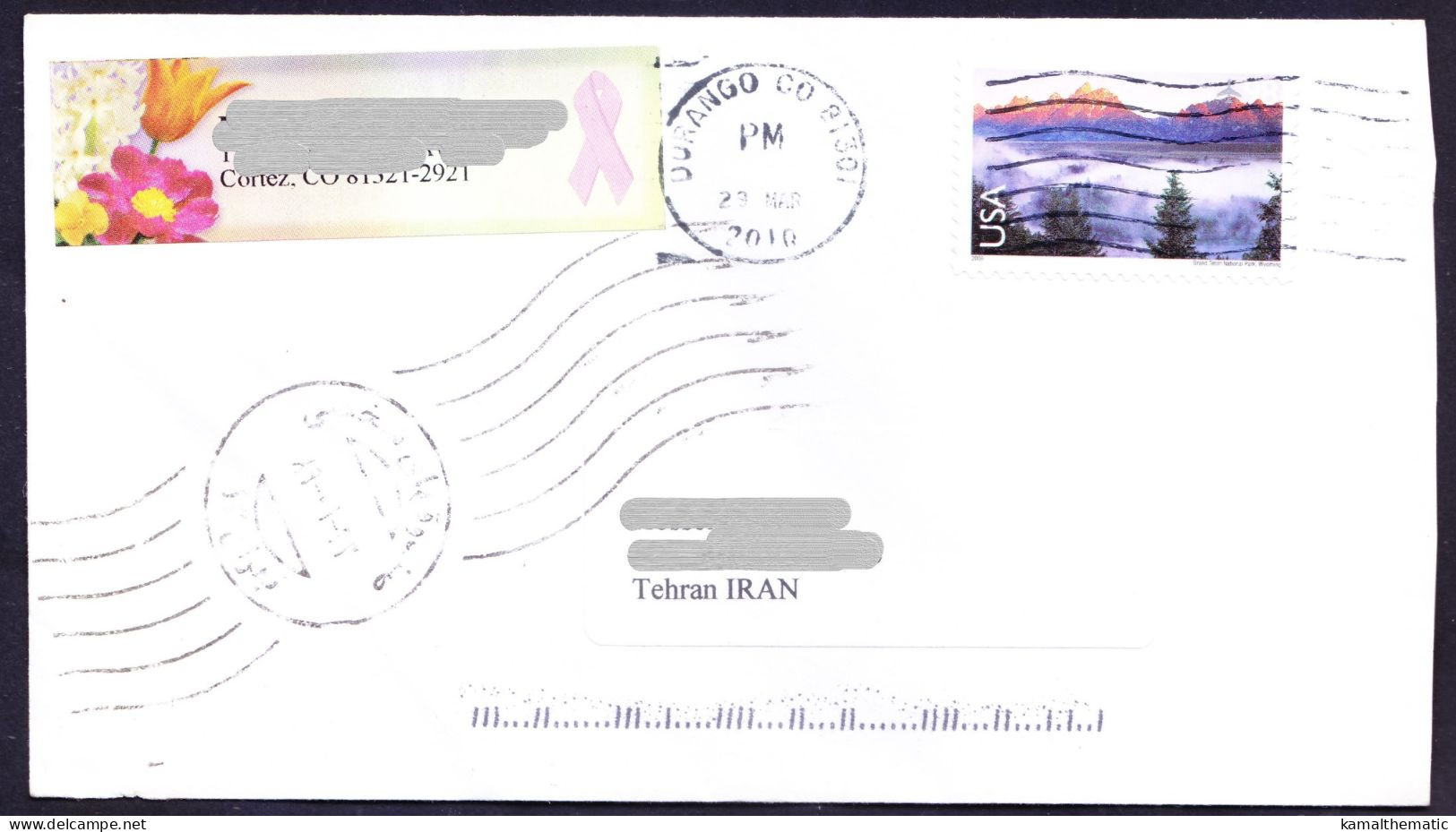 USA To Gulf 2010 Used Cover, Postal History, Grand Teton National Park Wyoming Stamp - Naturaleza