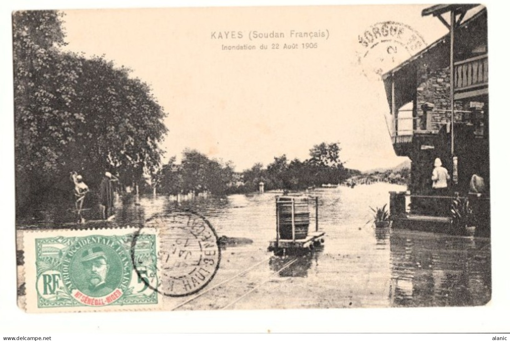 C.P.A-  KAYES Soudan Français Rue Inondée Inondation Du 22 Aout 1906-Circulée -KAYES  Janv 1912-Animée - Storia Postale