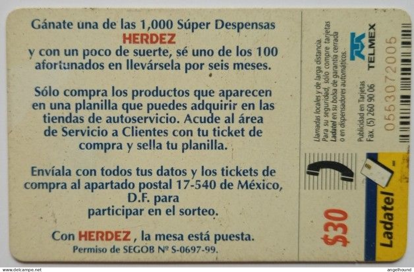 Mexico Ladatel $30 Chip Card - Herdez Despensa - Mexique
