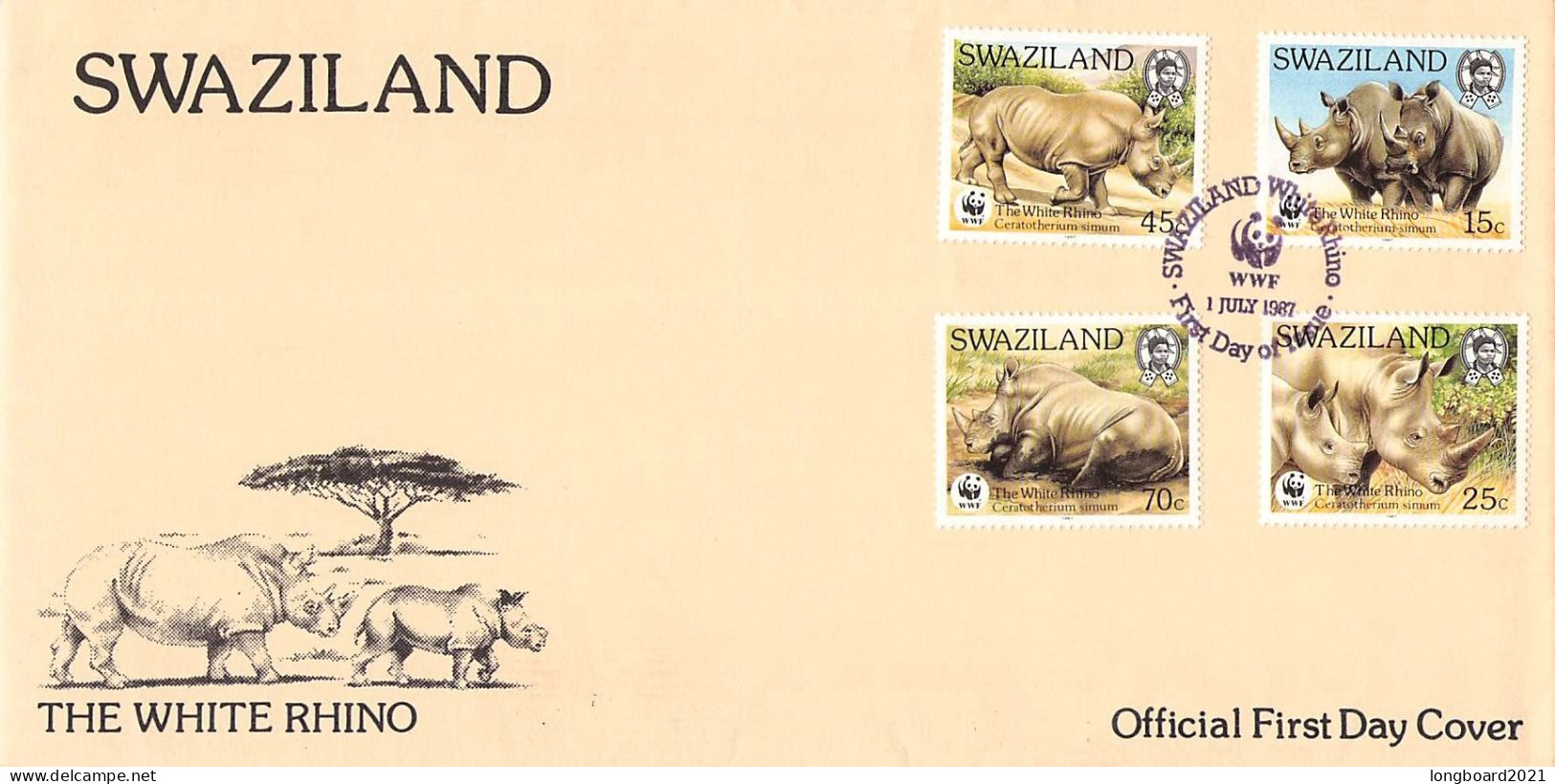 SWAZILAND - FDC WWF 1987 - RHINO / 4346 - Swaziland (1968-...)