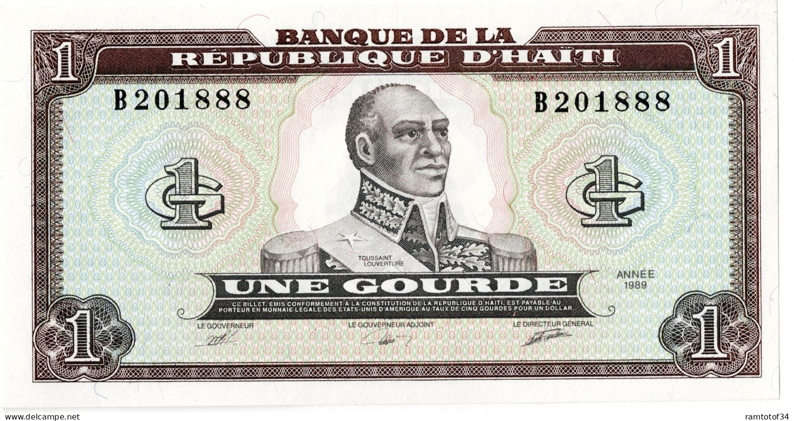 HAîTI - 1 Gourde 1988-1989 UNC - Haiti