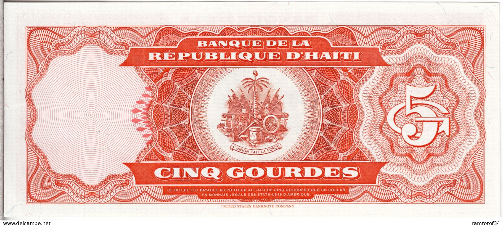 HAîTI - 5 Gourdes 1989 UNC - Haiti