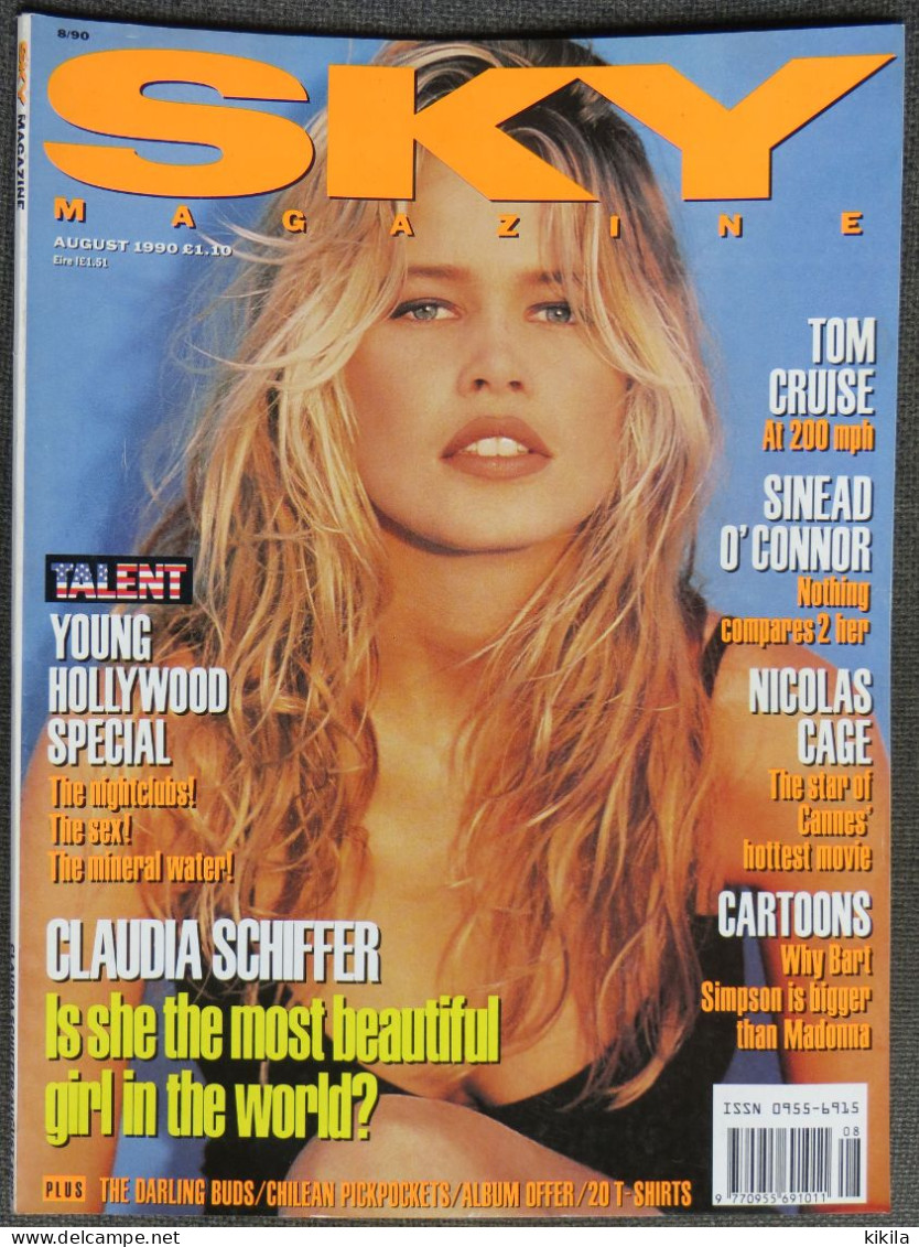 Journal Revue SKY MAGAZINE August 1990  -Claudia Schiffer  -Tom Cruise  -Sinead O'Connor  -Nicolas Cage  -Young * - Autres & Non Classés