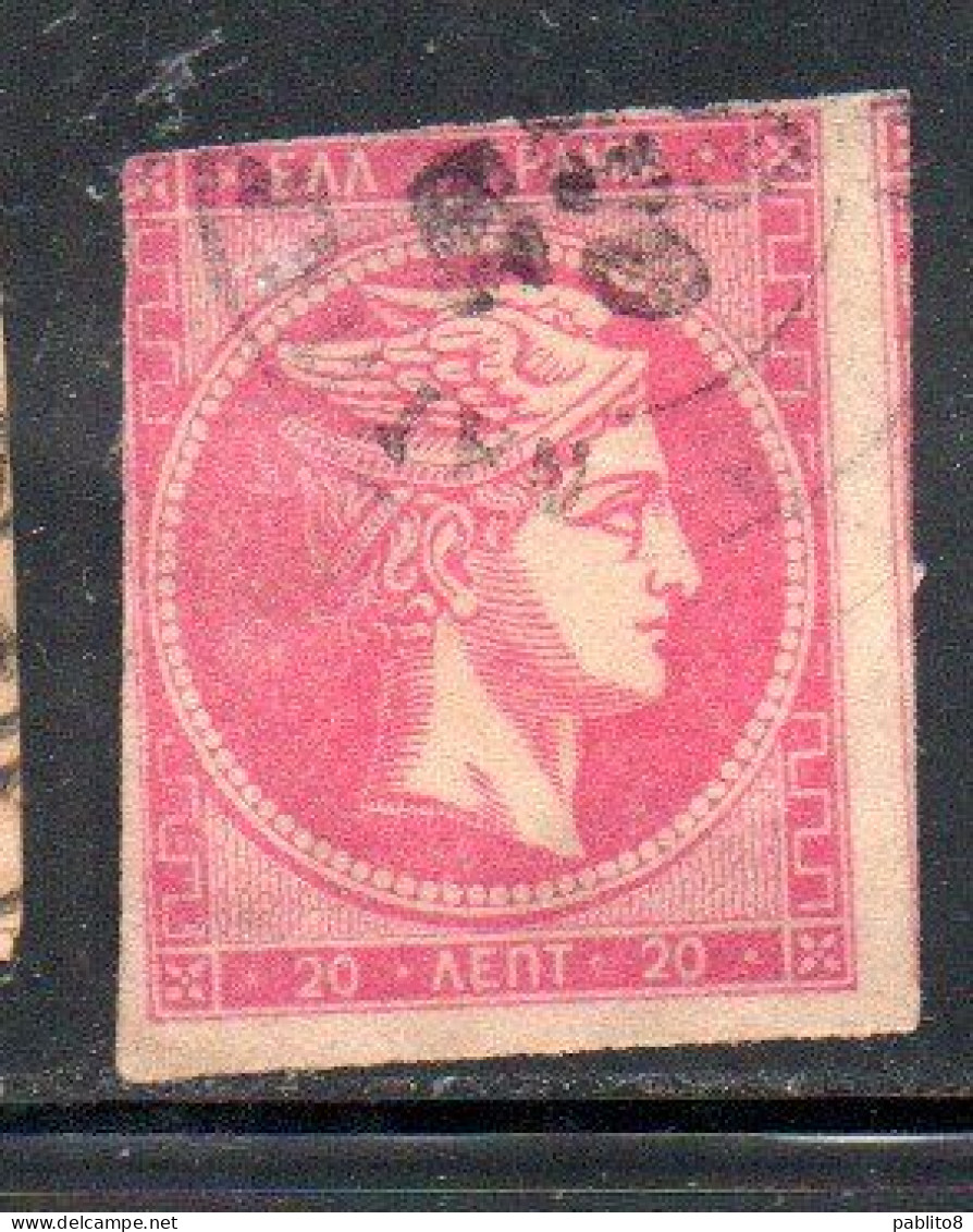 GREECE GRECIA HELLAS 1861 1882 HERMES MERCURY MERCURIO LEPTA 20l USED USATO OBLITERE' - Gebruikt