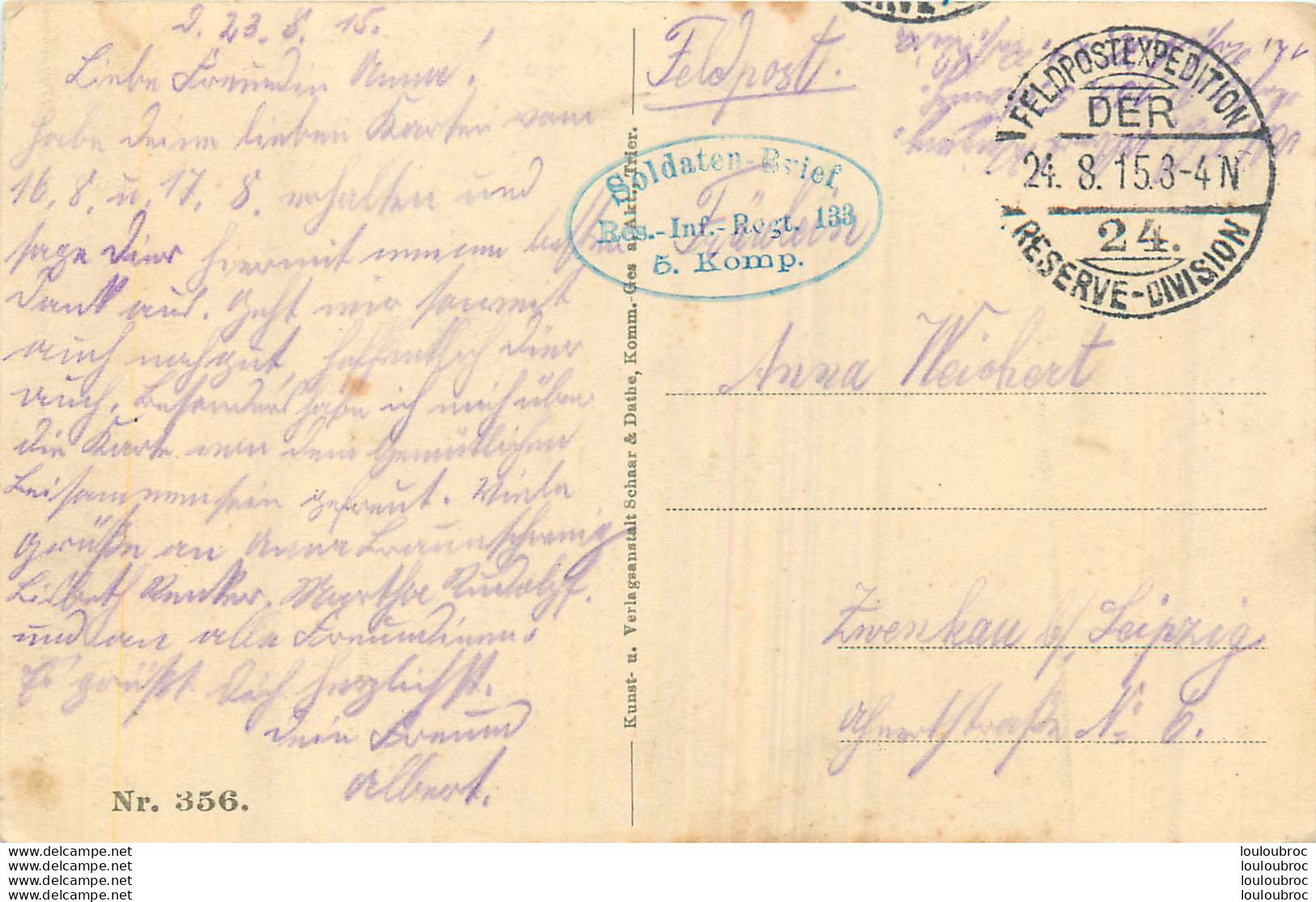 BETHENIVILLE CARTE ALLEMANDE 1915 AVEC CACHET 133em REGIEMENT D'INFANTEIRE - Bétheniville