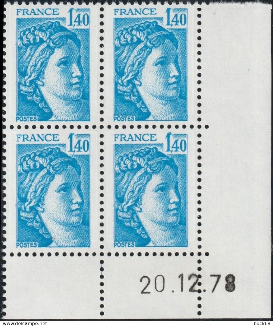 FRANCE 1975 ** MNH Type Sabine De David Bloc De 4 Coin Daté Du 20.12.78 Décembre 1978 - 1970-1979