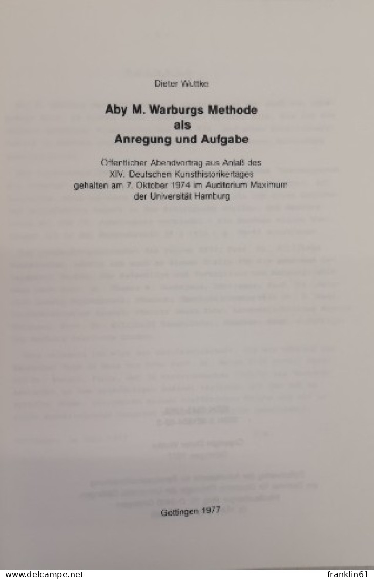 Aby M. Warburgs Methode Als Anregung Und Aufgabe. - 4. Neuzeit (1789-1914)