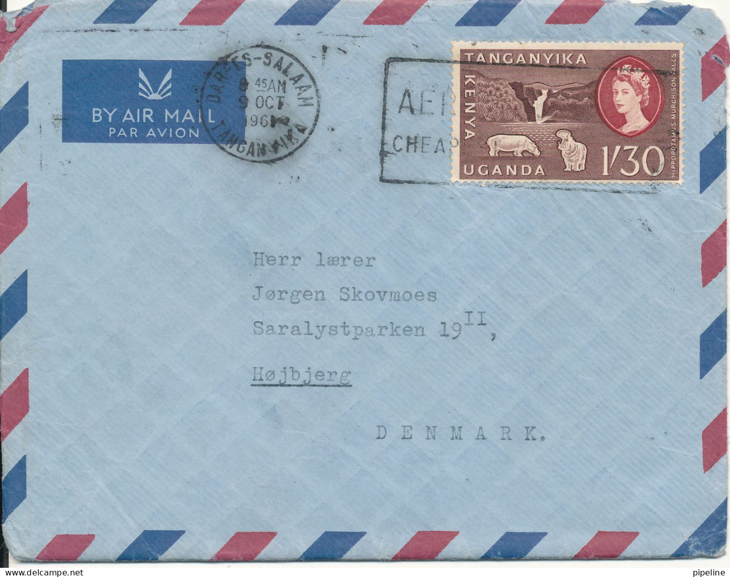 Kenya, Uganda & Tanganyika Air Mail Cover Sent To Denmark Dar Es Salaam 9-10-1961 Single Franked With A Long Letter On D - Kenya, Uganda & Tanganyika