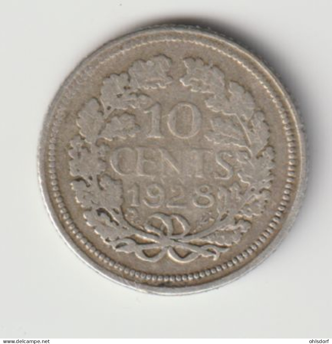 NEDERLAND 1928: 10 Cents, Silver, KM 163 - 10 Centavos