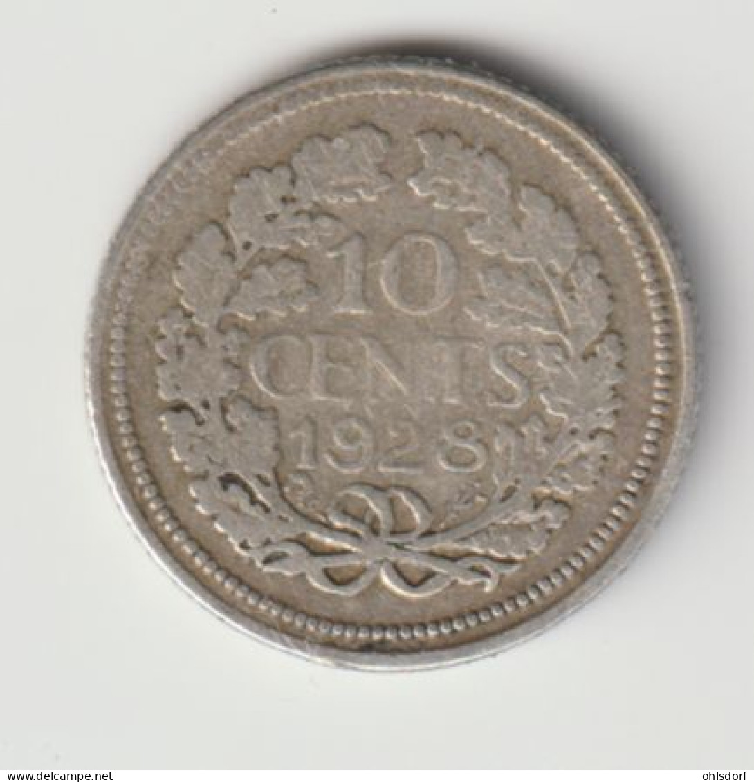 NEDERLAND 1928: 10 Cents, Silver, KM 163 - 10 Cent