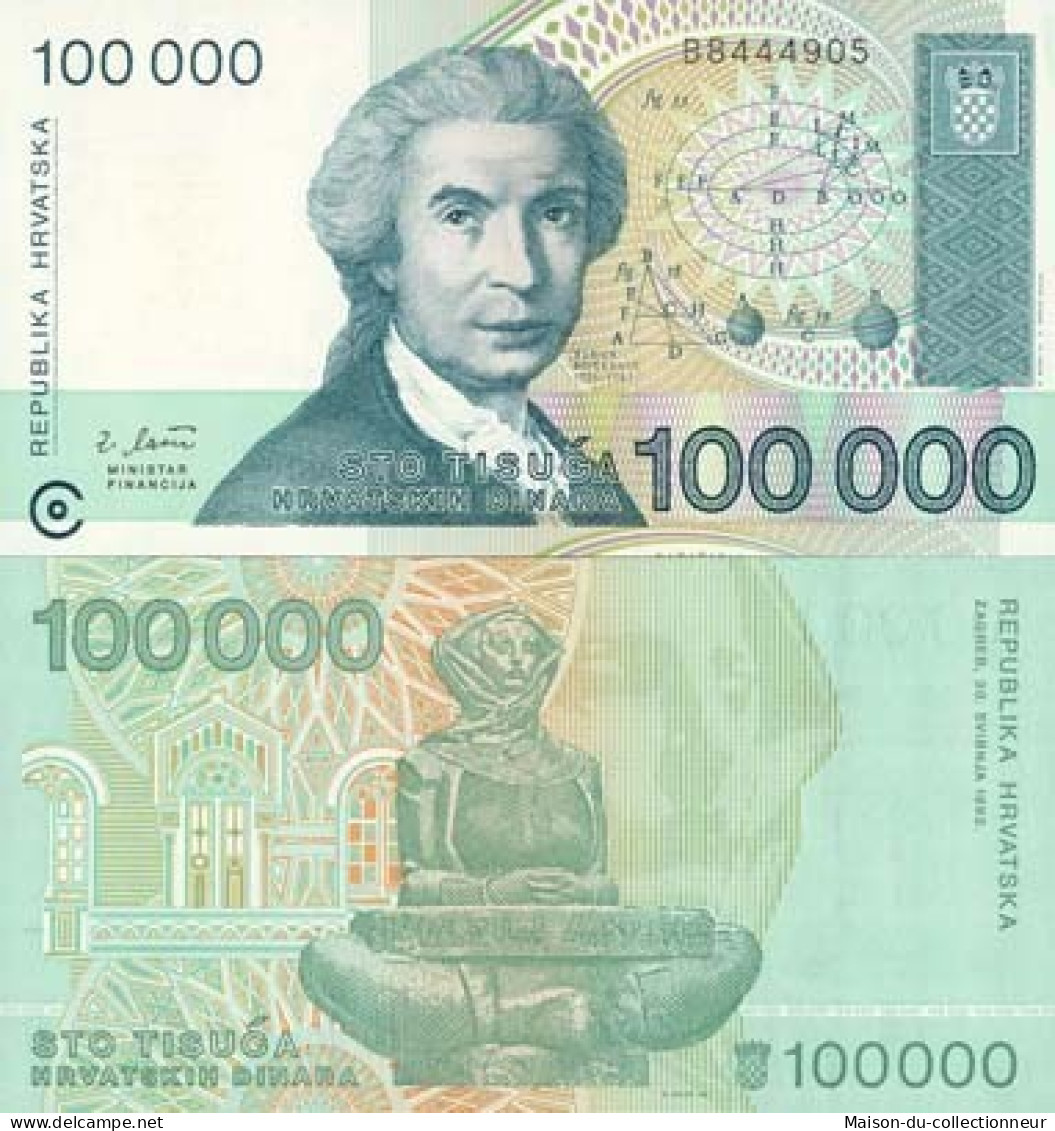 Billets Banque Croatie Pk N° 27 - 100000 Dinara - Kroatien