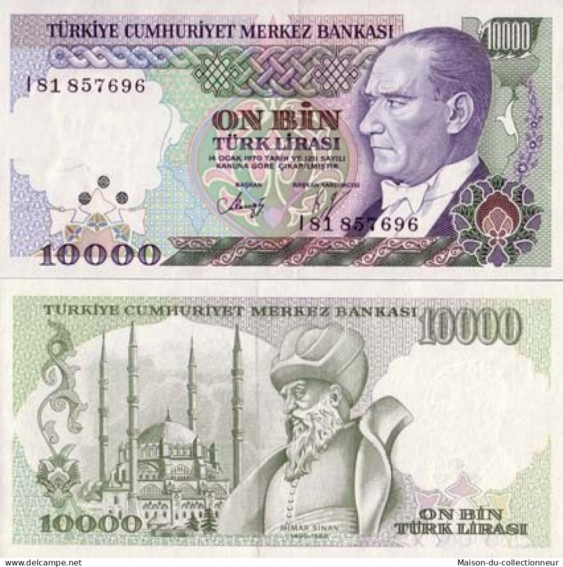 Billet De Collection Turquie Pk N° 200 - 10000 Lira - Turchia