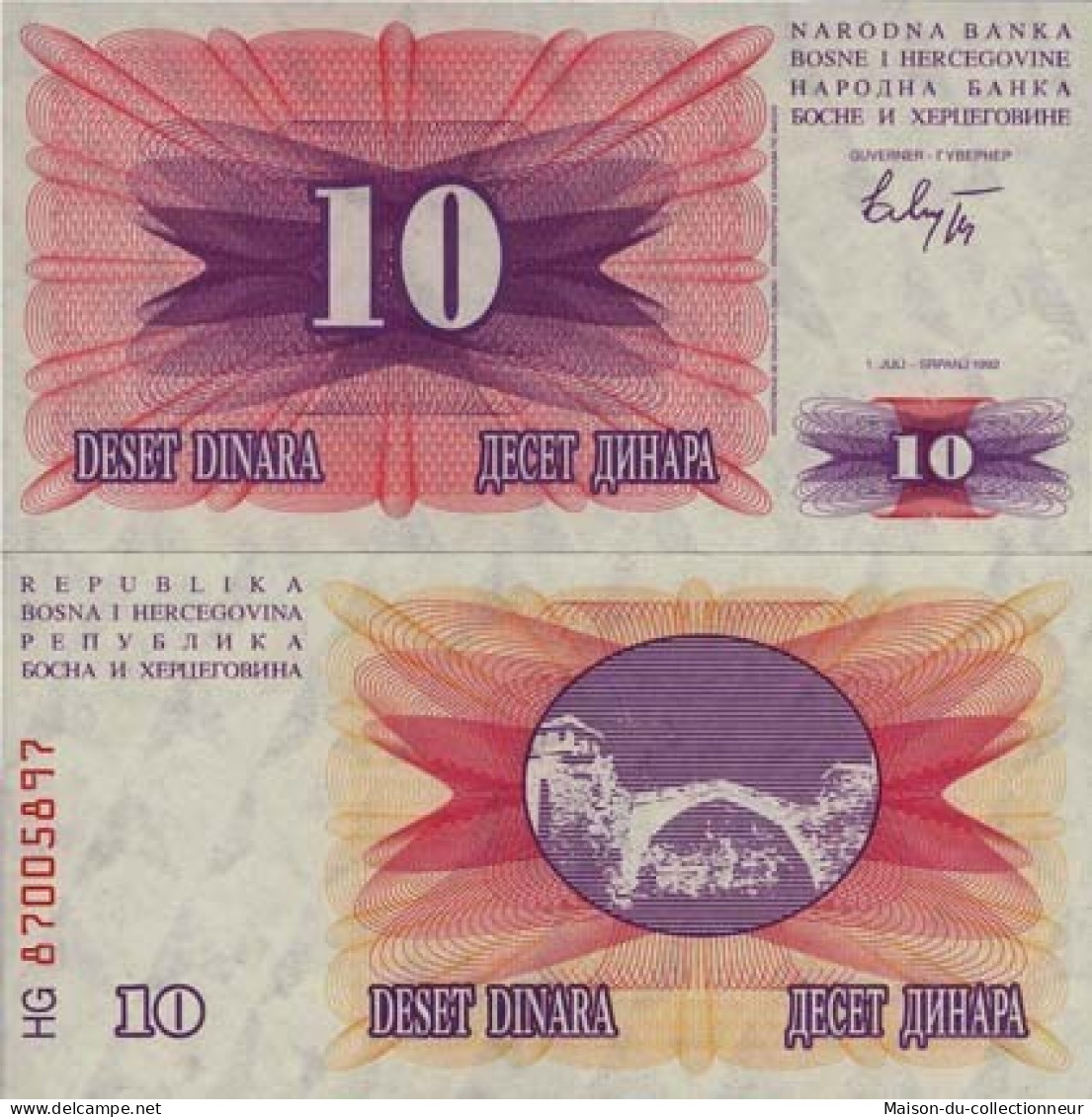 Billet De Collection Bosnie Pk N° 10 - 10 Dinara - Bosnia And Herzegovina