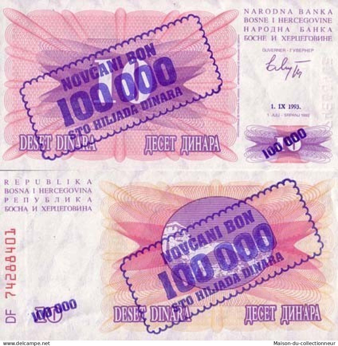 Billet De Collection Bosnie Pk N° 34 - 100000 Dinara - Bosnie-Herzegovine