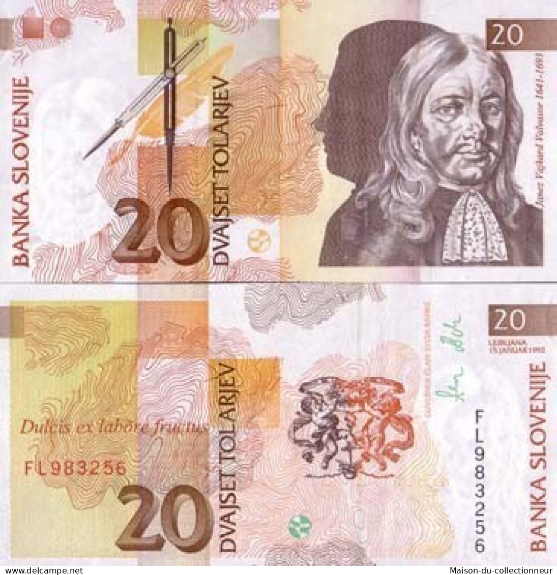 Billets Banque Slovenie Pk N° 12 - 20 Tollarjev - Slovenië