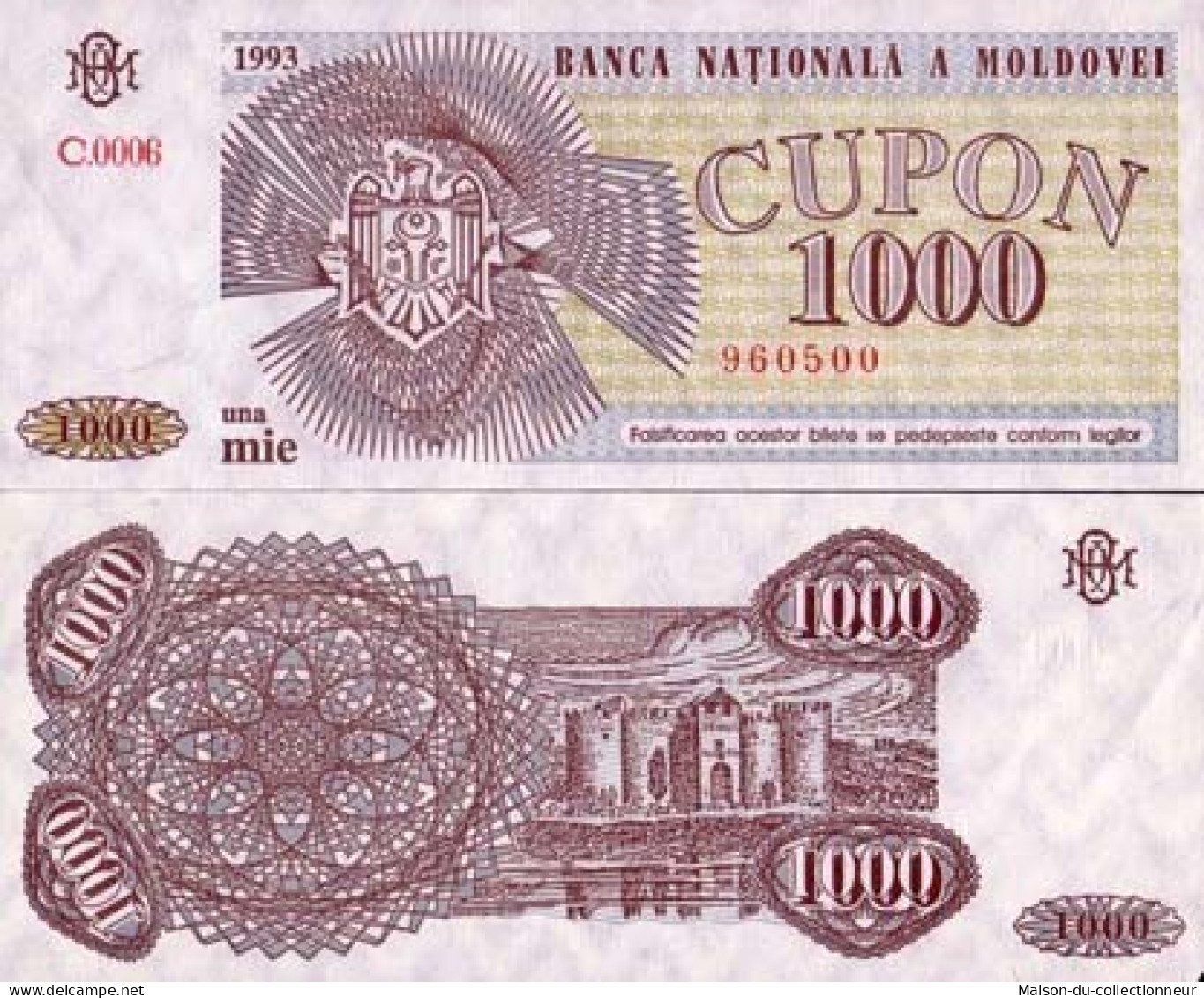 Billets Banque Moldavie Pk N°  3 - 1000 Cupon - Moldawien (Moldau)