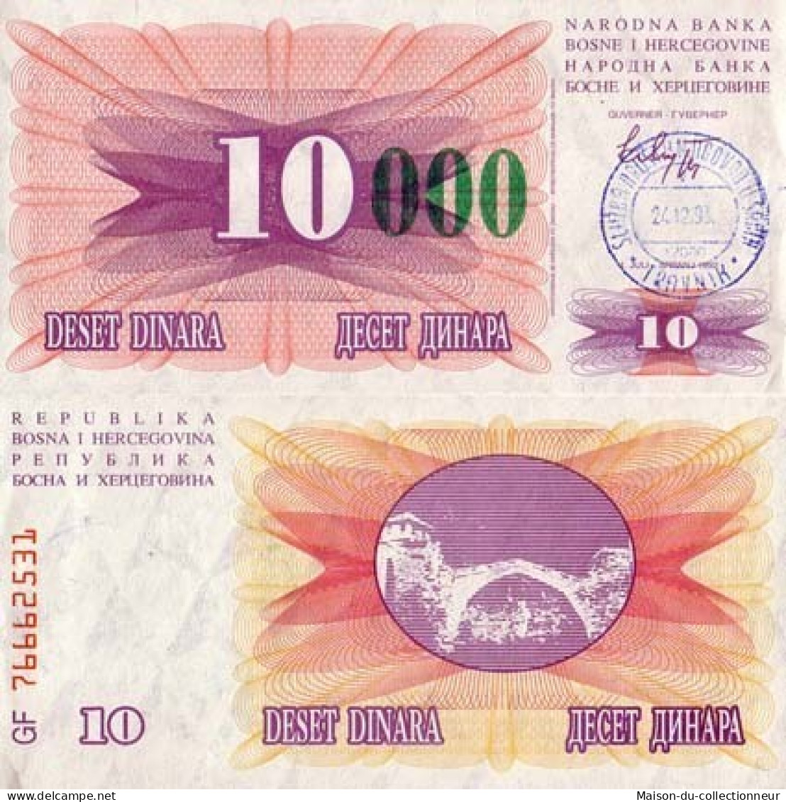 Billets Collection Bosnie Pk N° 53 - 10000 Dinara - Bosnia And Herzegovina