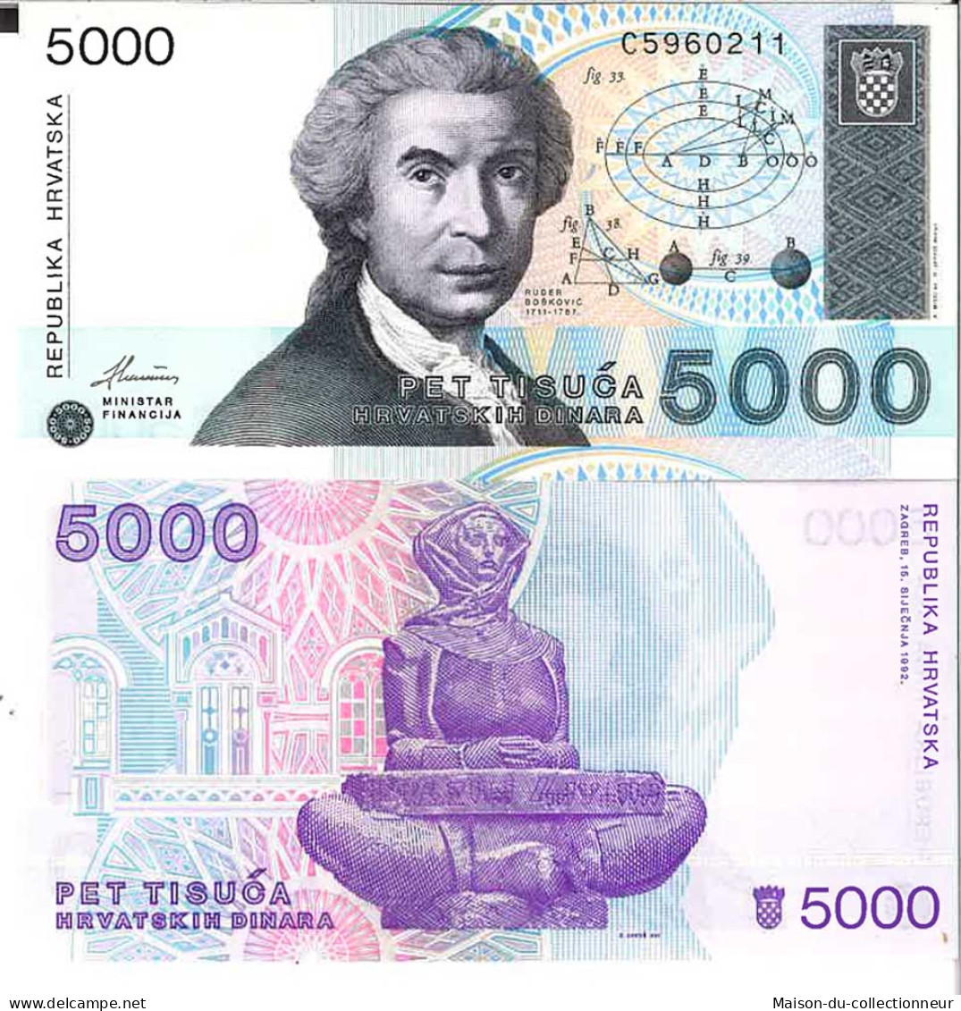 Billet De Banque Collection Croatie - PK N° 24 - 5 000 Dinars - Croacia