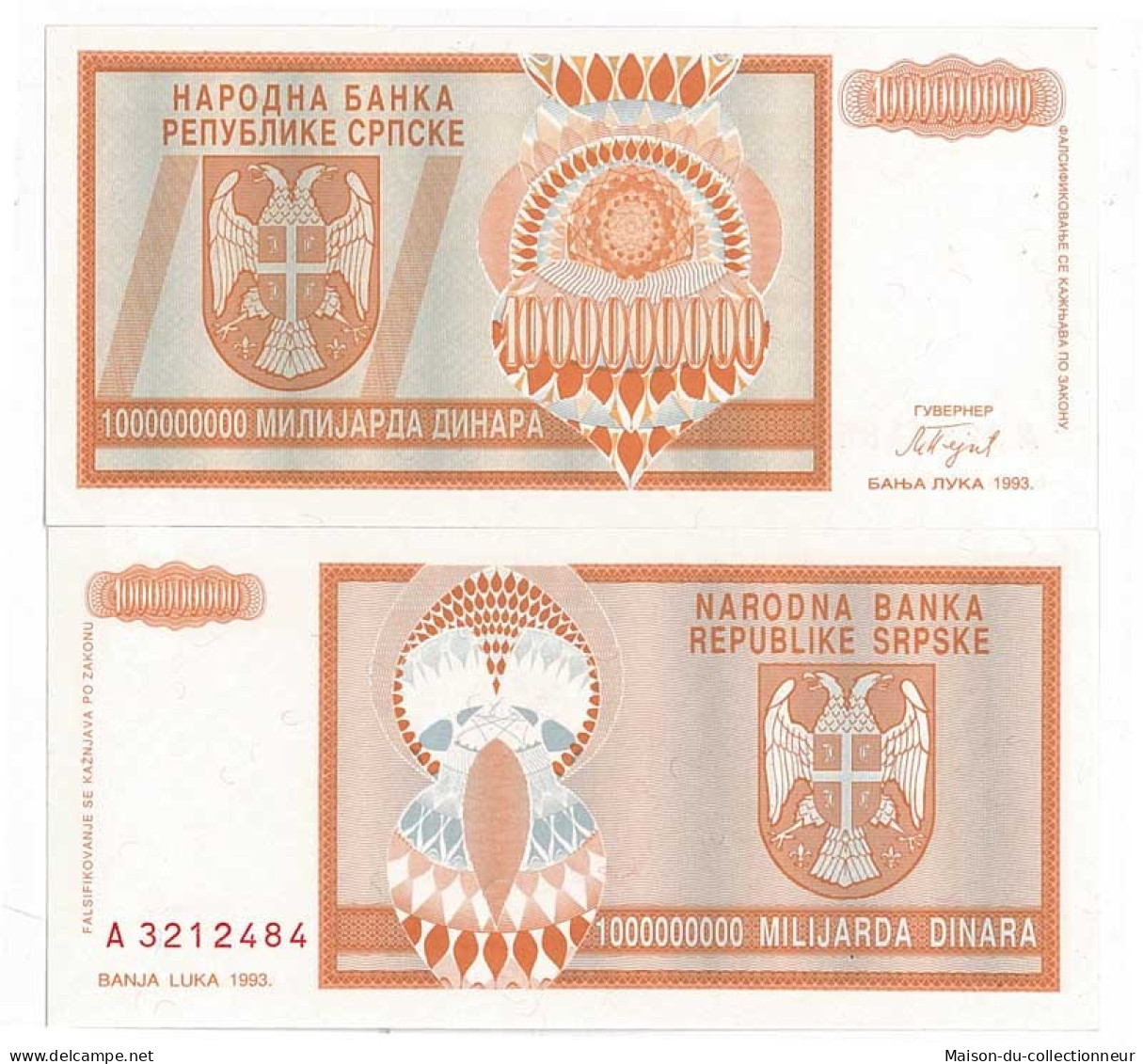 Billets Collection Bosnie Pk N° 147 - 1000000000 Dinara - Bosnië En Herzegovina