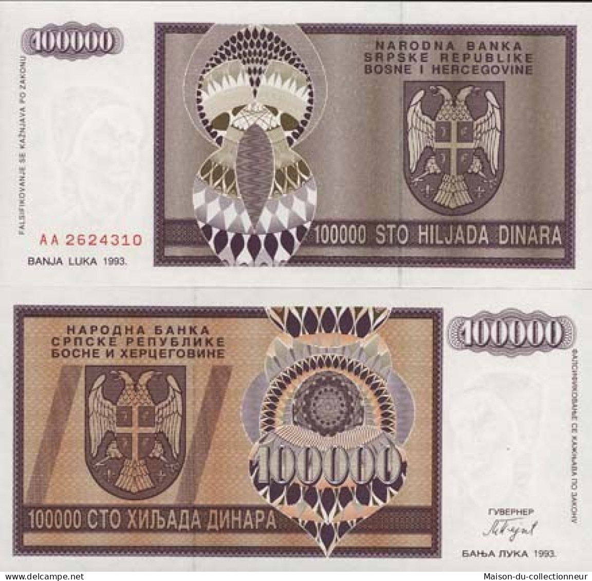 Billets De Banque Bosnie Pk N° 141 - 100000 Dinara - Bosnien-Herzegowina