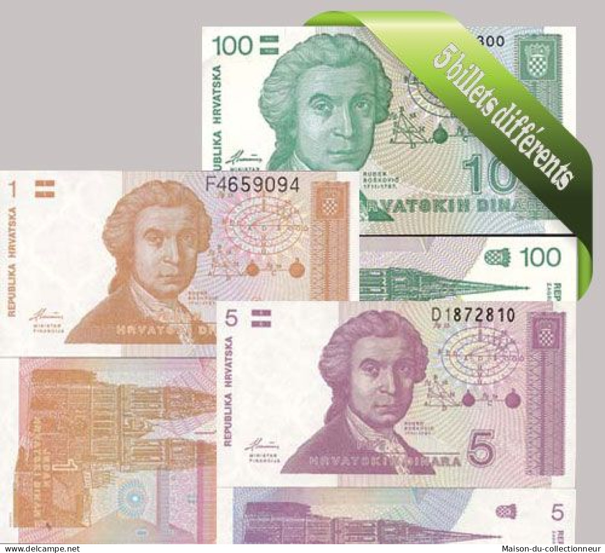 Croatie : Bel Ensemble De 5 Billets De Banque De Collection. - Croatie