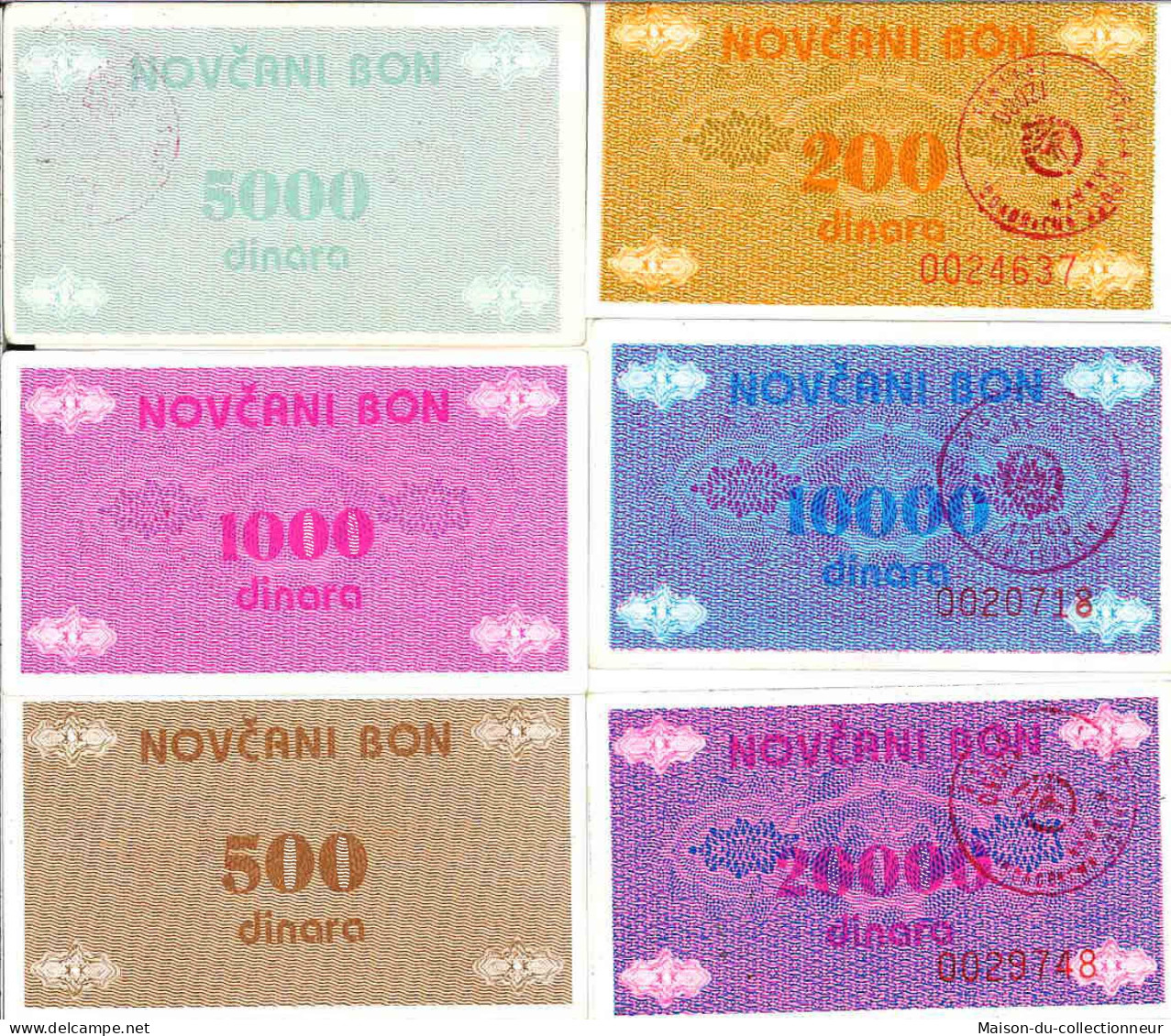 Billet De Banque Collection Bosnie - PK N° 48/52 - SERIE 200 à 20000 Dinara - Bosnie-Herzegovine