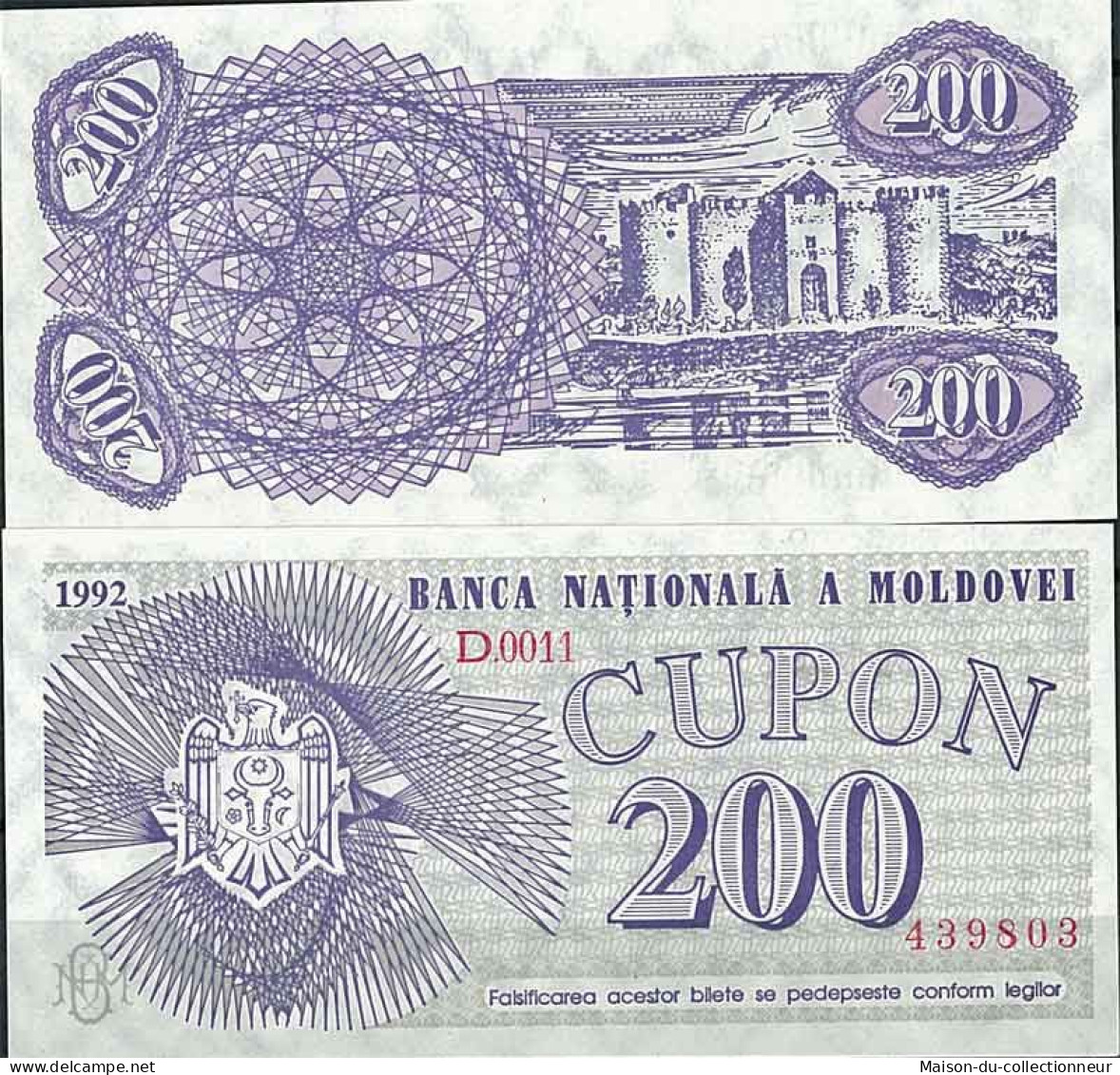 Moldavie - Pk N°  2 - Billet De Banque De 200 Cupon - Moldova