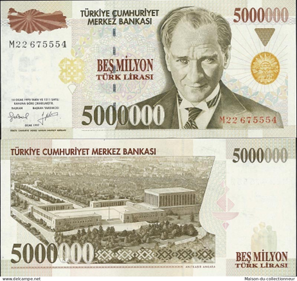Billets De Collection Turquie Pk N° 210 - 5 Millions Lira - Turquie