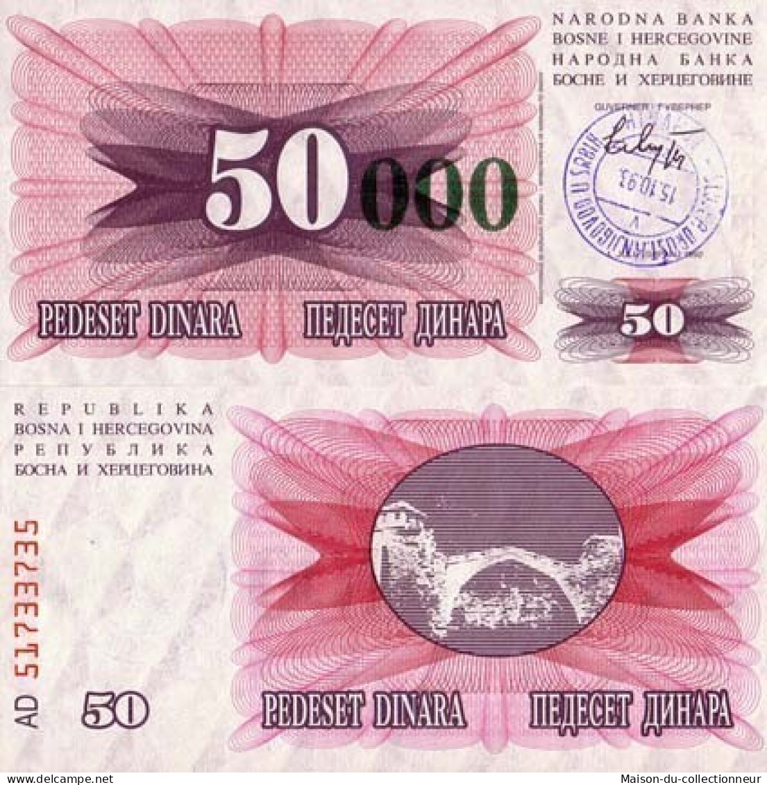 Billet De Banque Bosnie Pk N° 55 - 50000 Dinara - Bosnia Erzegovina