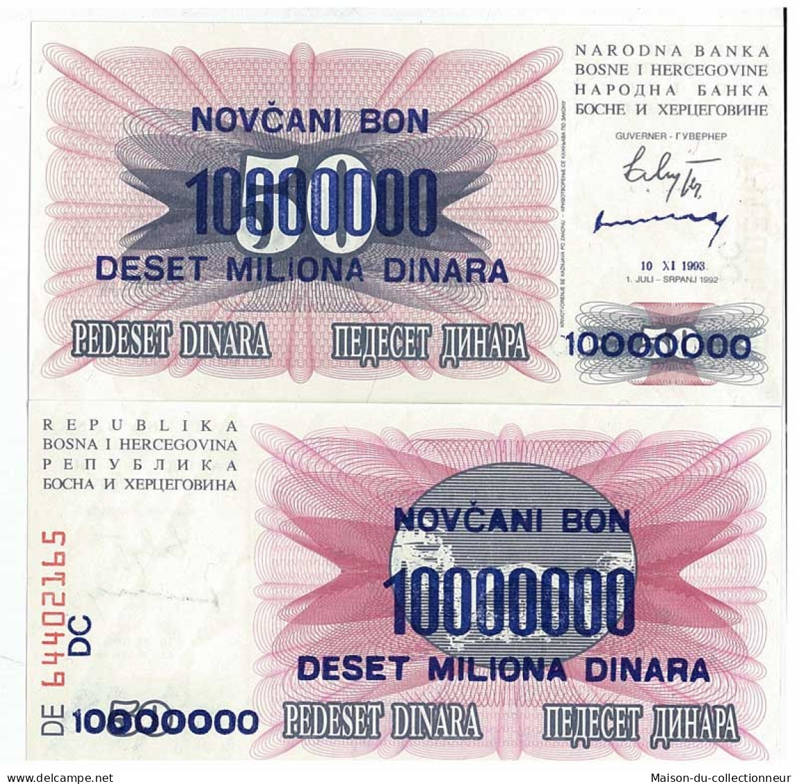 Billet De Collection Bosnie Pk N° 36 - 10000000 Dinara - Bosnië En Herzegovina