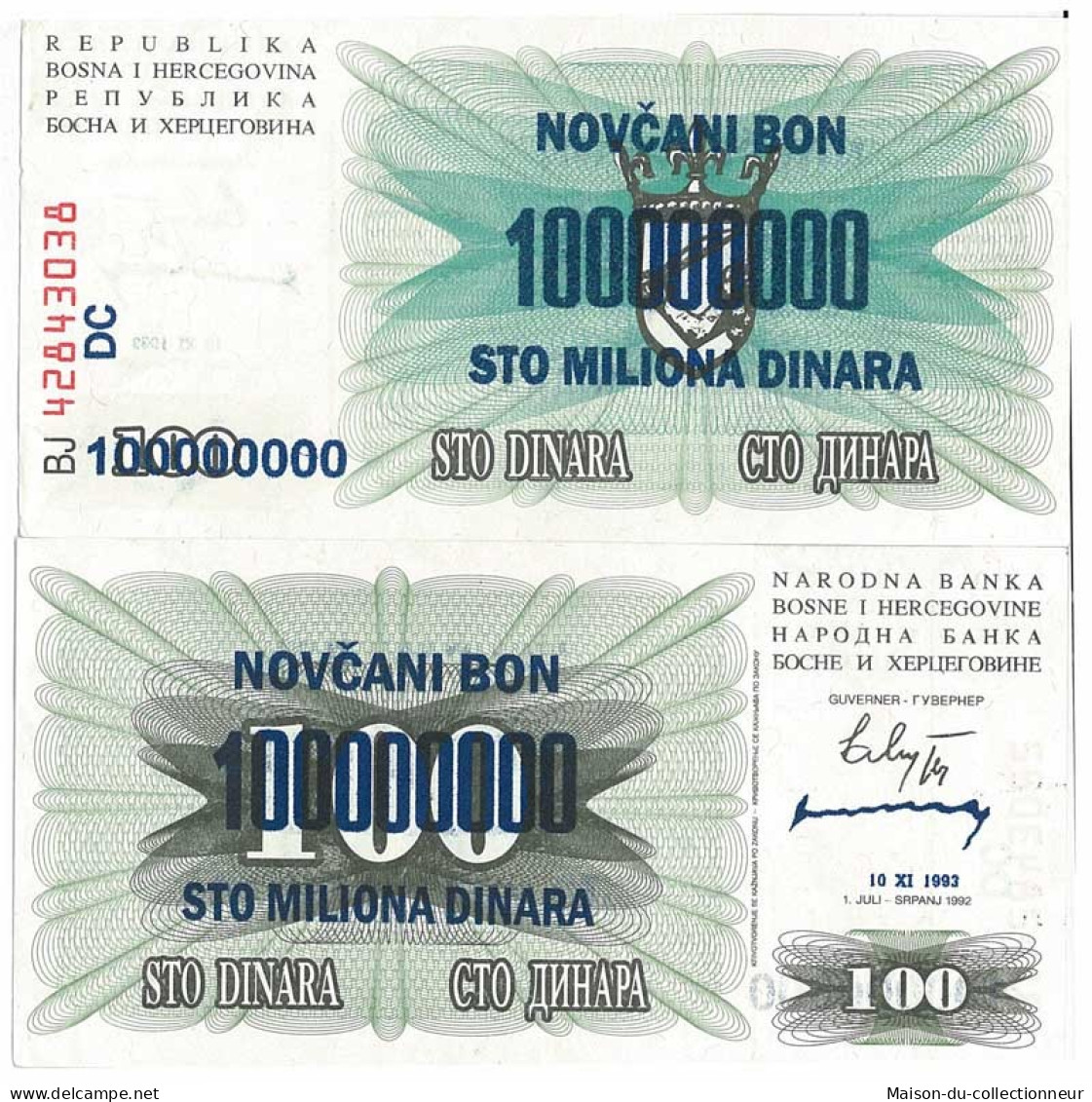 Billet De Banque Bosnie Pk N° 37 - 100000000 Dinara - Bosnia And Herzegovina