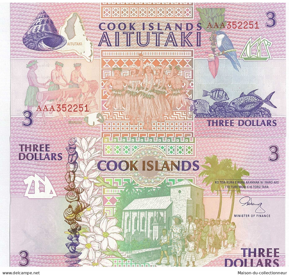 ILES COOK - Pk N°  7 - Billet De Collection De 3 Dollars - Cook Islands