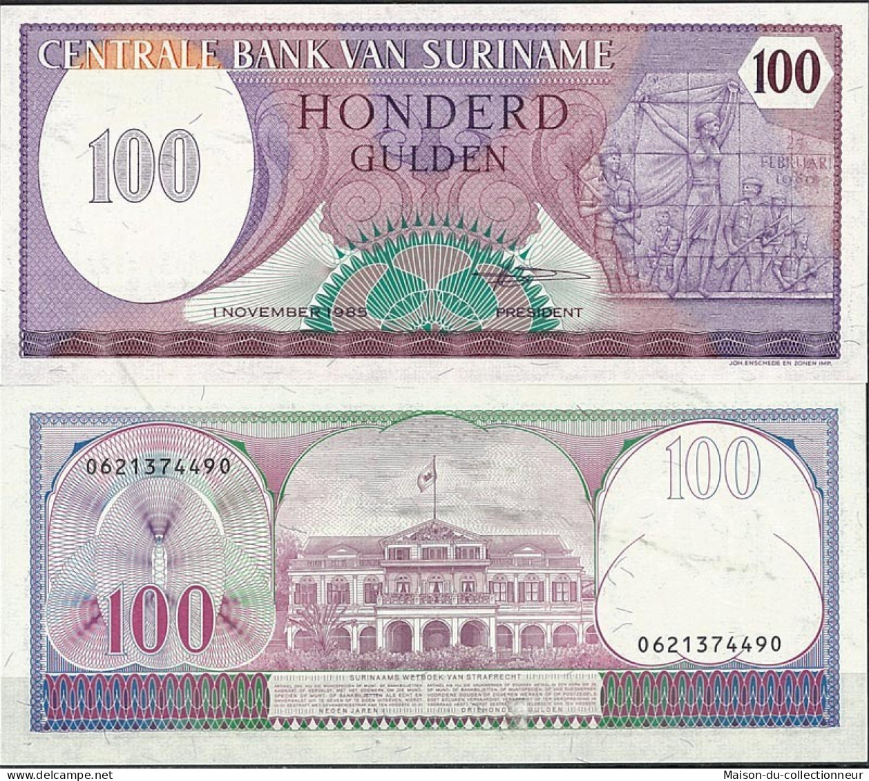 Billet De Banque Surinam Pk N° 128B - De 100 Gulden - Surinam