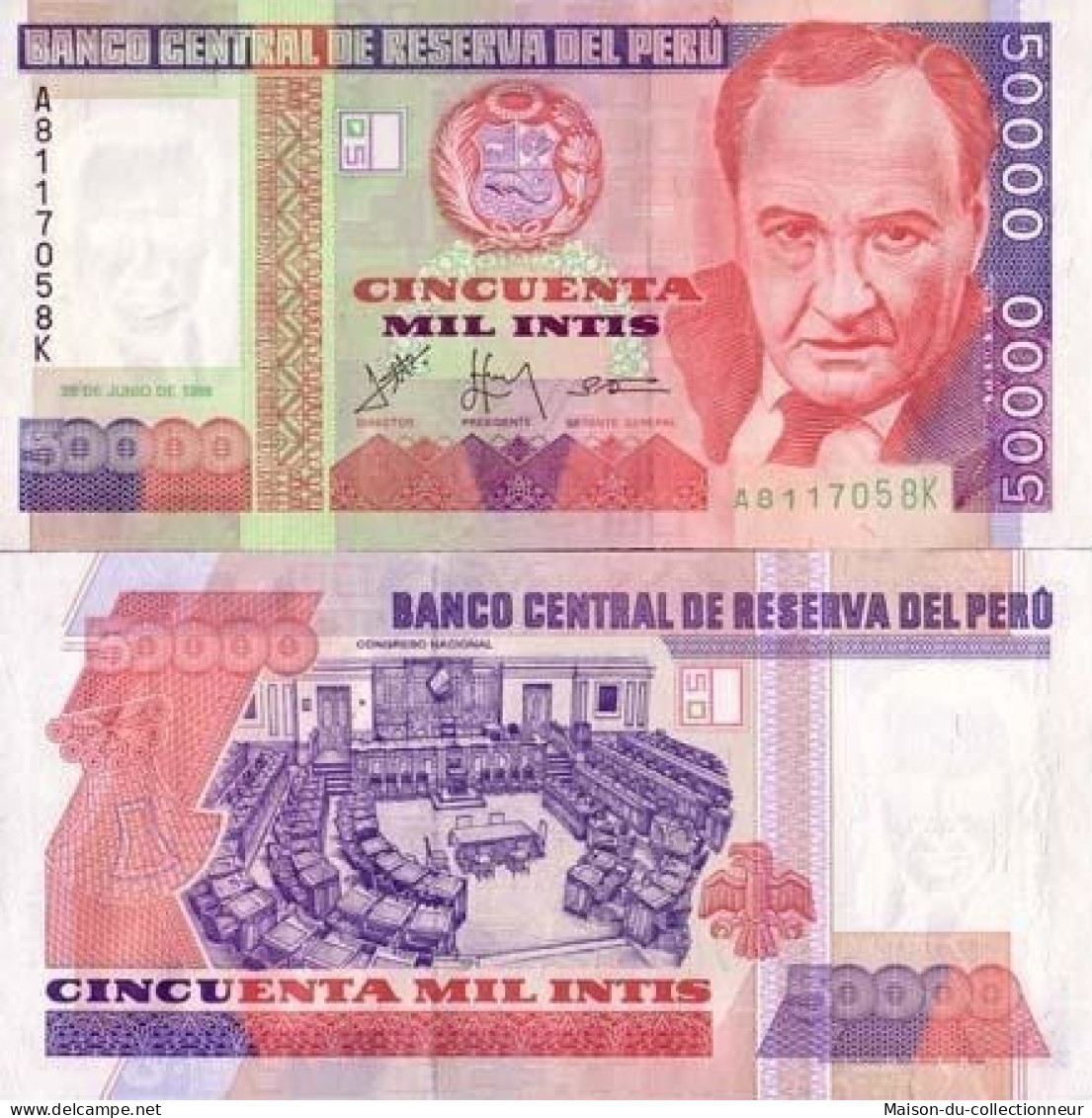 Billets De Banque Perou Pk N° 142 - 50000 INTIS - Peru