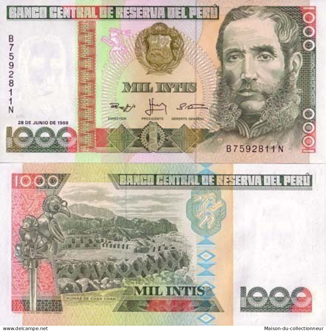 Billet De Collection Perou Pk N° 136 - 1000 Intis - Peru