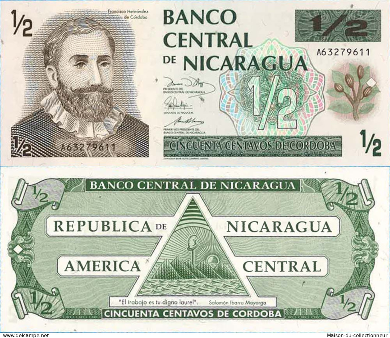 Billet De Banque Collection Nicaragua - PK N° 171 - 1/2 Cordoba - Nicaragua