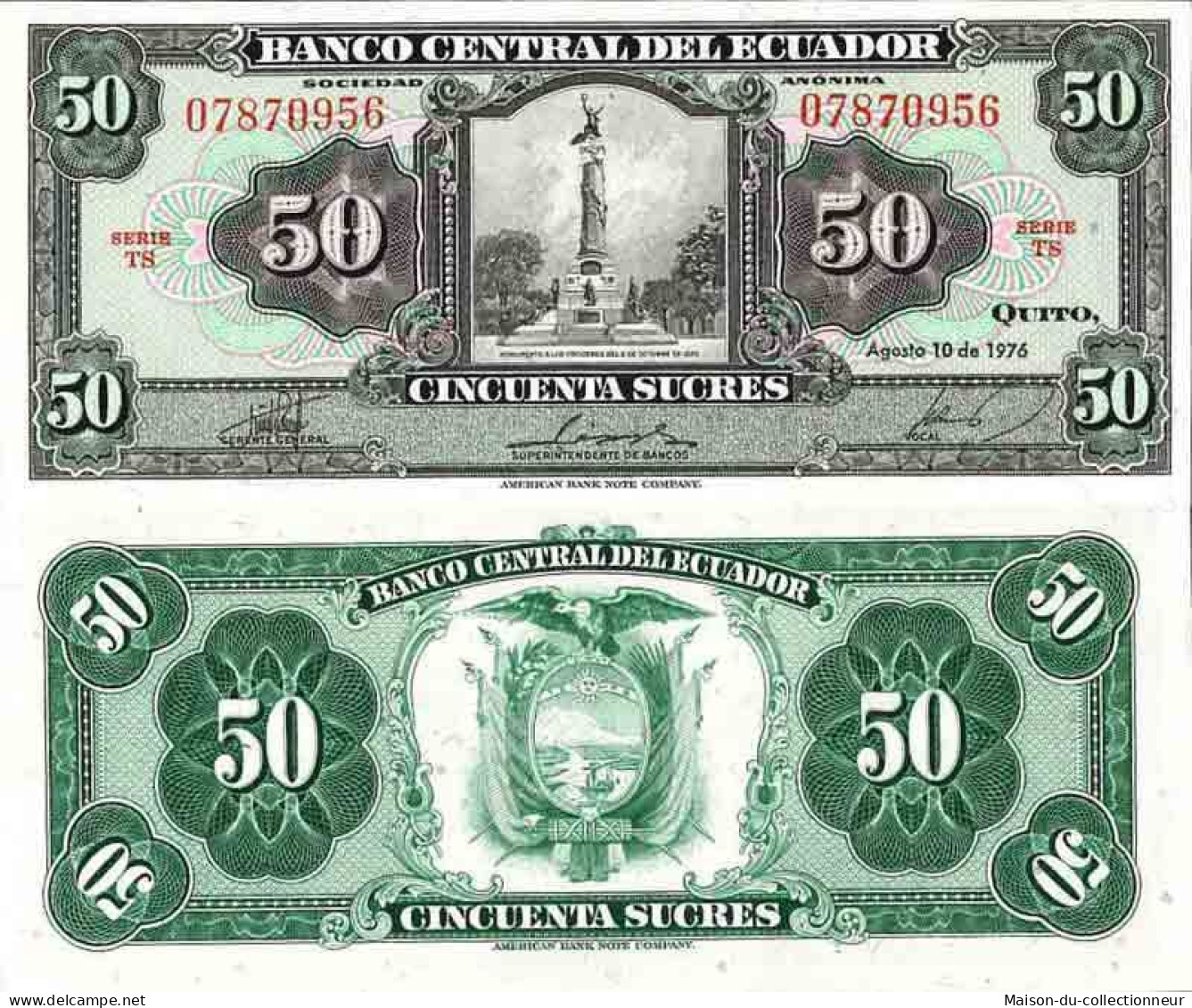 Billet De Banque Collection Equateur - PK N° 104 - 50 Sucres - Ecuador
