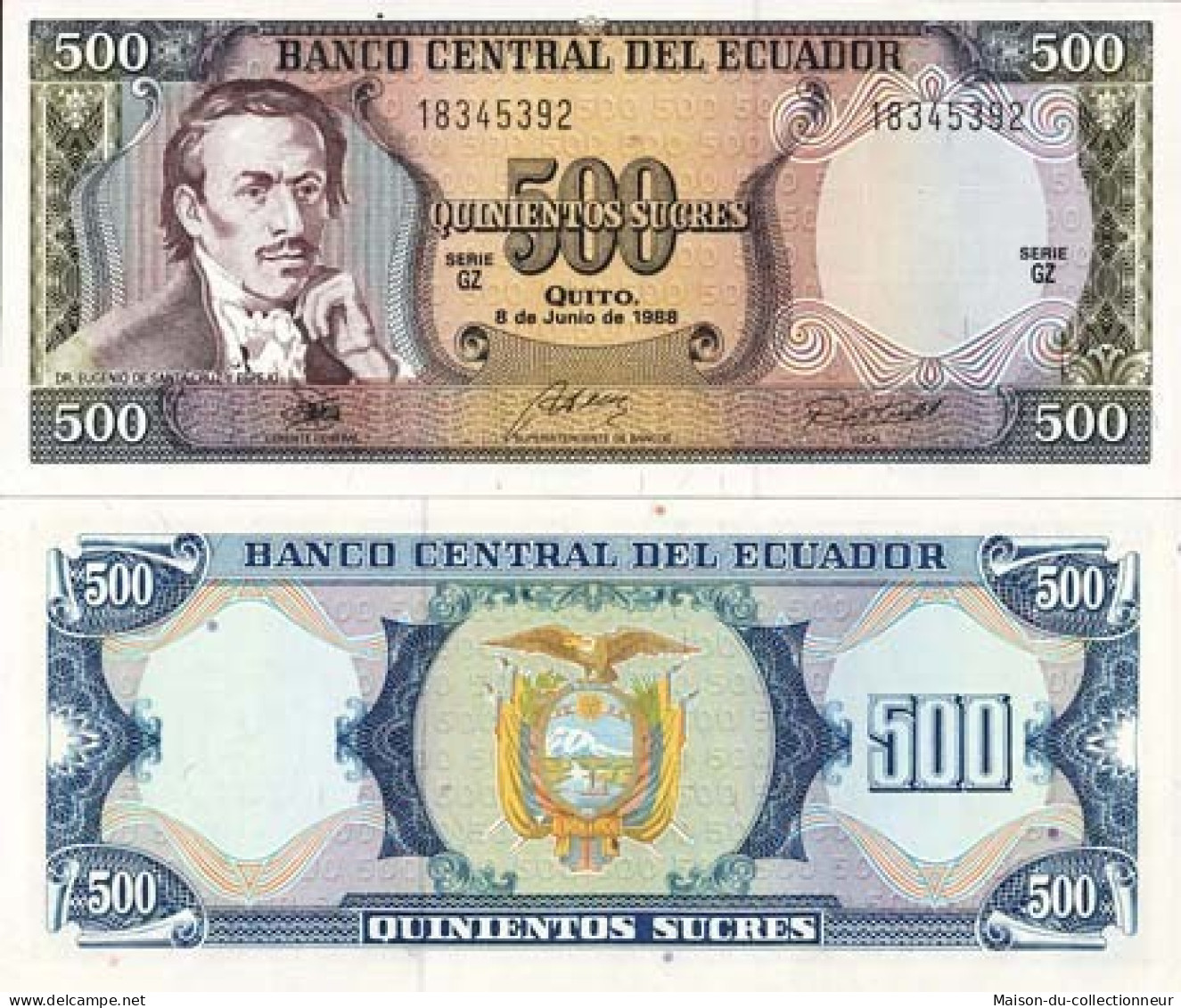 Billet De Banque Equateur Pk N° 124 - 500 Sucres - Equateur